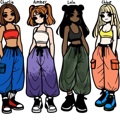 girls with crop top with baggy pants