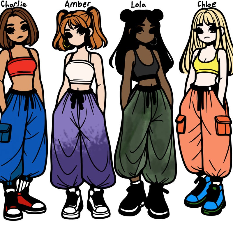 girls with crop top with baggy pants