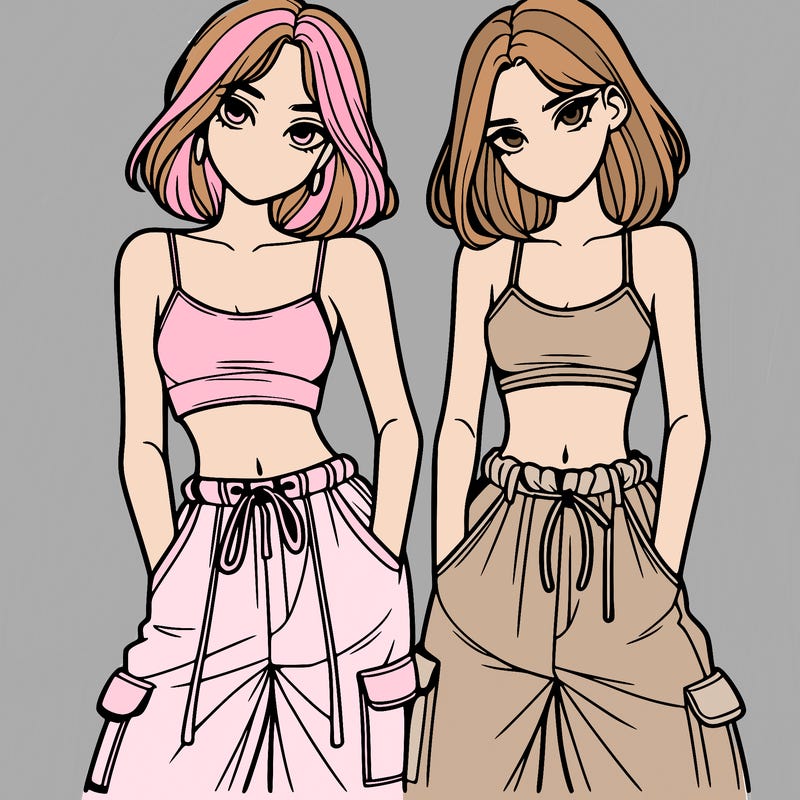 two girls with crop top with baggy pants