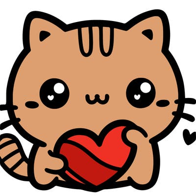 kawaii cat holding a hart