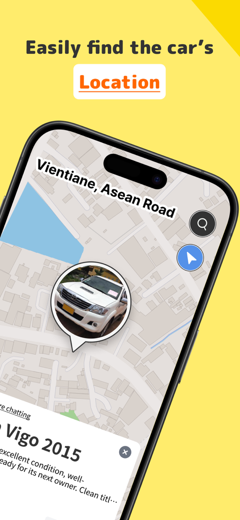 STREMA - Used Vehicle Market - Interface cartographique de l'application STREMA montrant l'emplacement d'une annonce de véhicule d'occasion