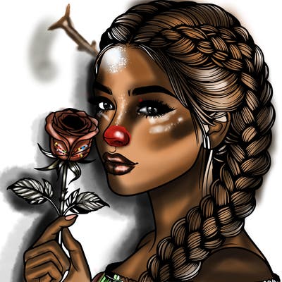realistic woman with braids holding a single rose