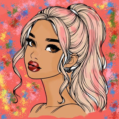 realistic girl with a ponytail on her hair and lips