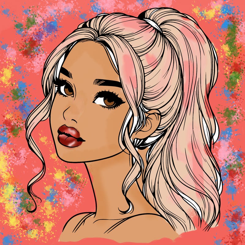 realistic girl with a ponytail on her hair and lips