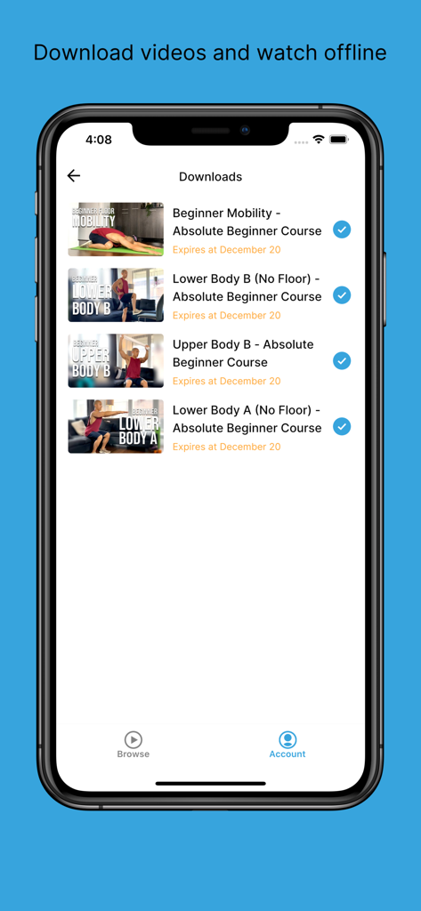 Justin Agustin Fitnessアプリのダウンロード画面。初心者のためのオフラインワークアウトビデオを表示。