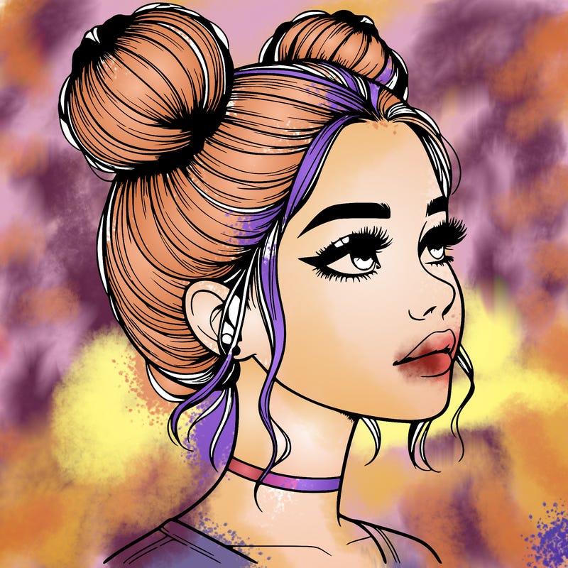 realistic girl with buns on the top of her head