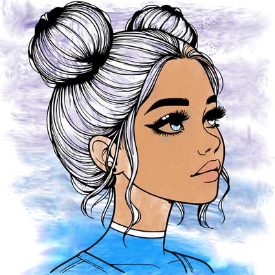 realistic girl with buns on the top of her head
