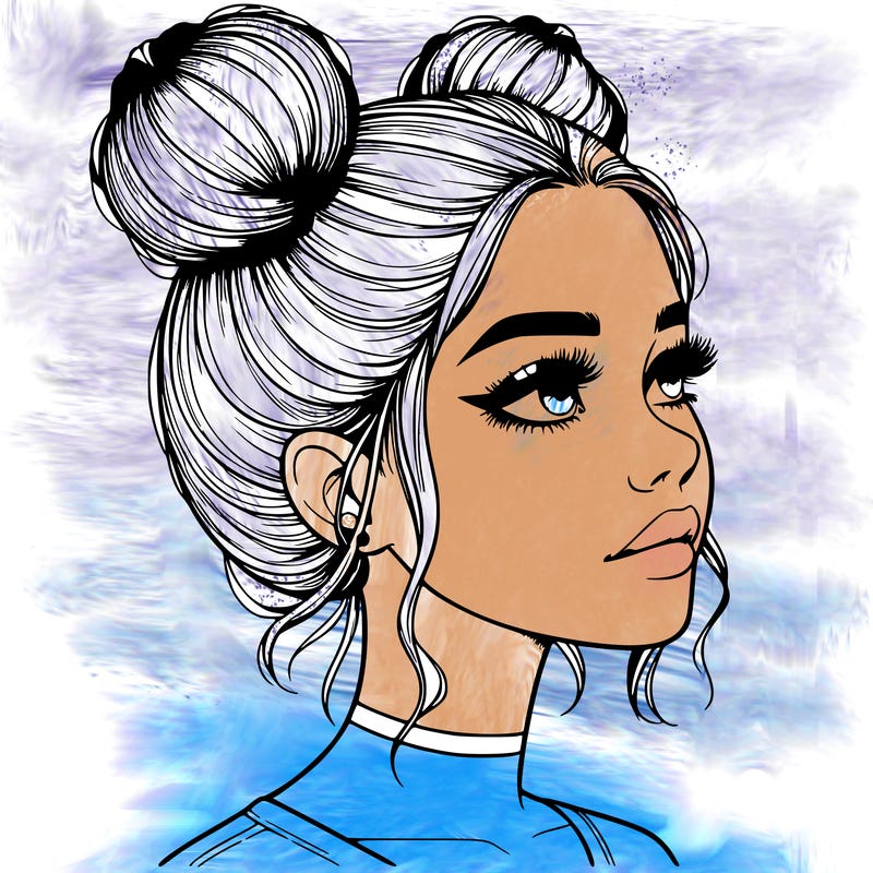 realistic girl with buns on the top of her head