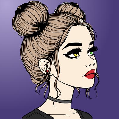 realistic girl with buns on the top of her head