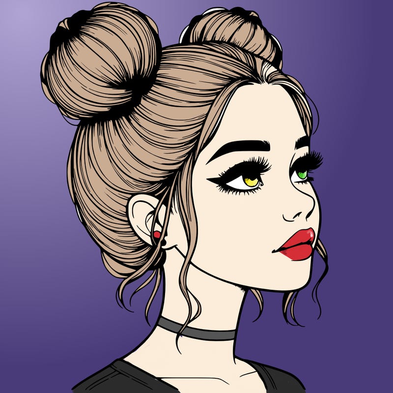 realistic girl with buns on the top of her head