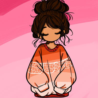 girl with baggy sweatshirt and messy bun