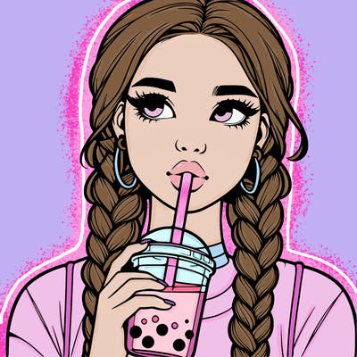realistic girl with braided hair drinking boba