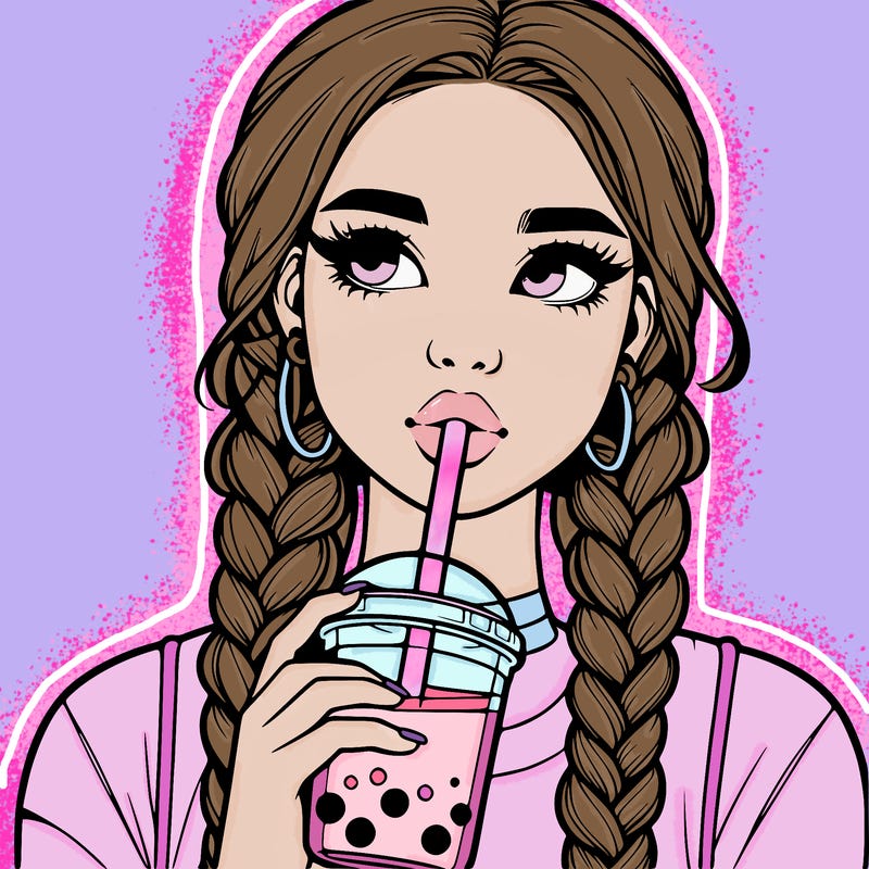 realistic girl with braided hair drinking boba