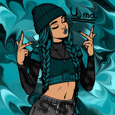 realistic teenage girl with braids and a beanie and crop top doing 🫶🏼