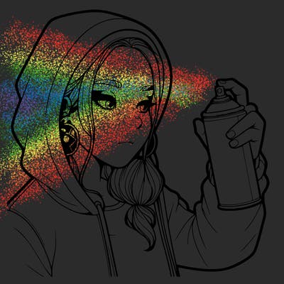 a realistic girl, spray painting