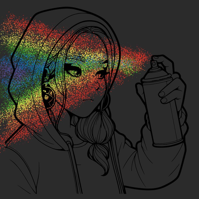 a realistic girl, spray painting