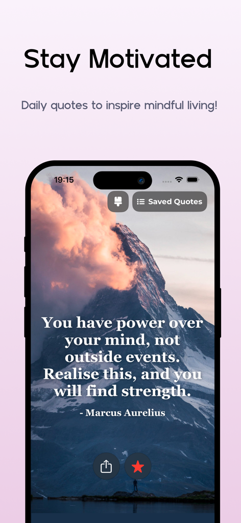 Daily stoic quote by Marcus Aurelius on the Stoic Life Calendar app interface.