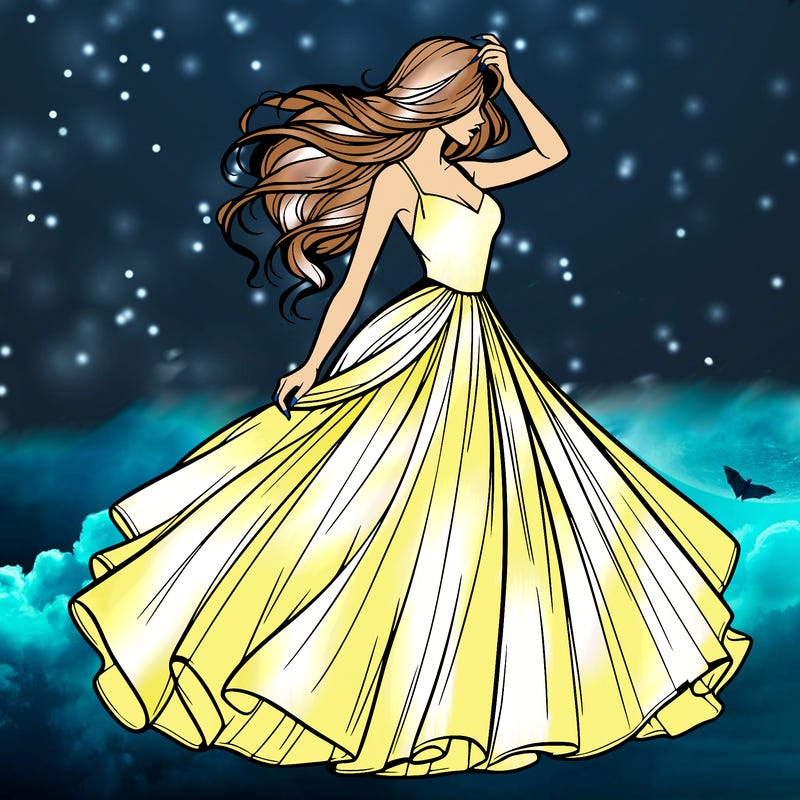 realistic woman with dress flowing in the wind