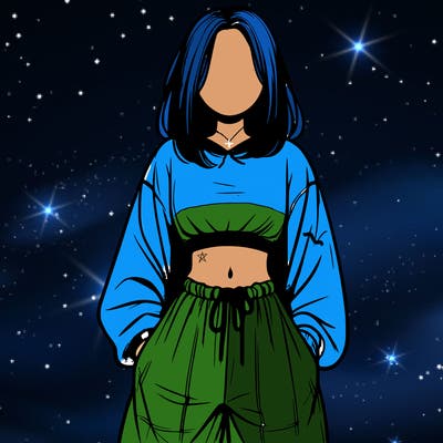 realistic girl faceless with baggy pants and a crop top