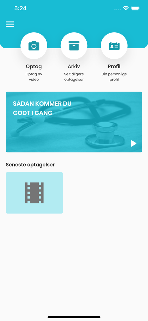 Supervision - Home screen of the Supervision medical app showing icons for recording, archive, and profile management.