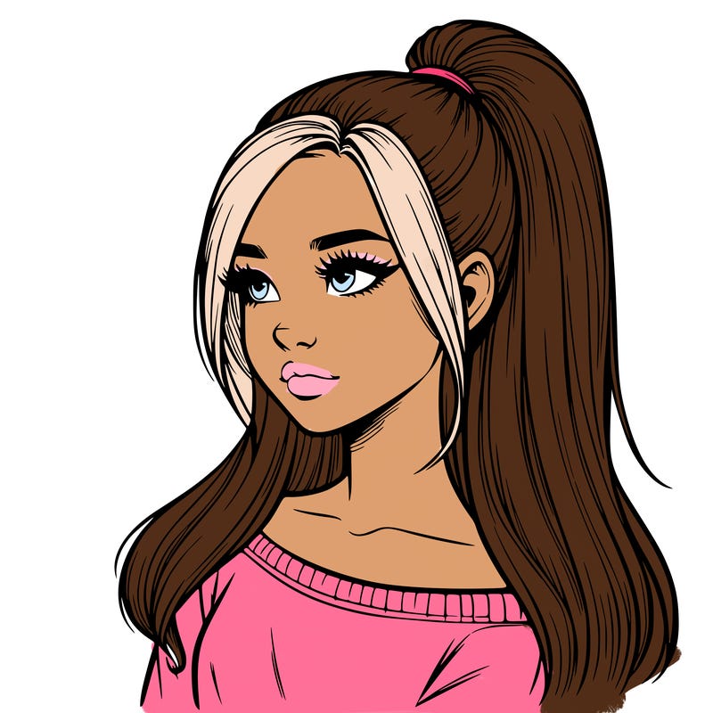realistic girl with a high ponytail