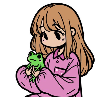 girl with long hair and a oversized shirt. and she is holding a frog