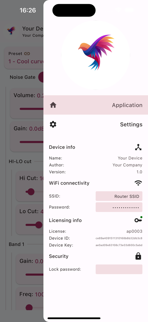 VoidX-Control - VoidX-Control app settings menu displaying device info and WiFi connectivity options