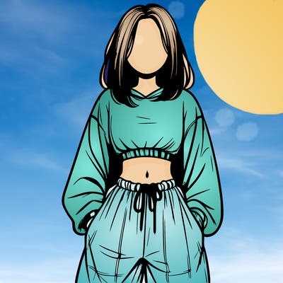 realistic girl faceless with baggy pants and a crop top