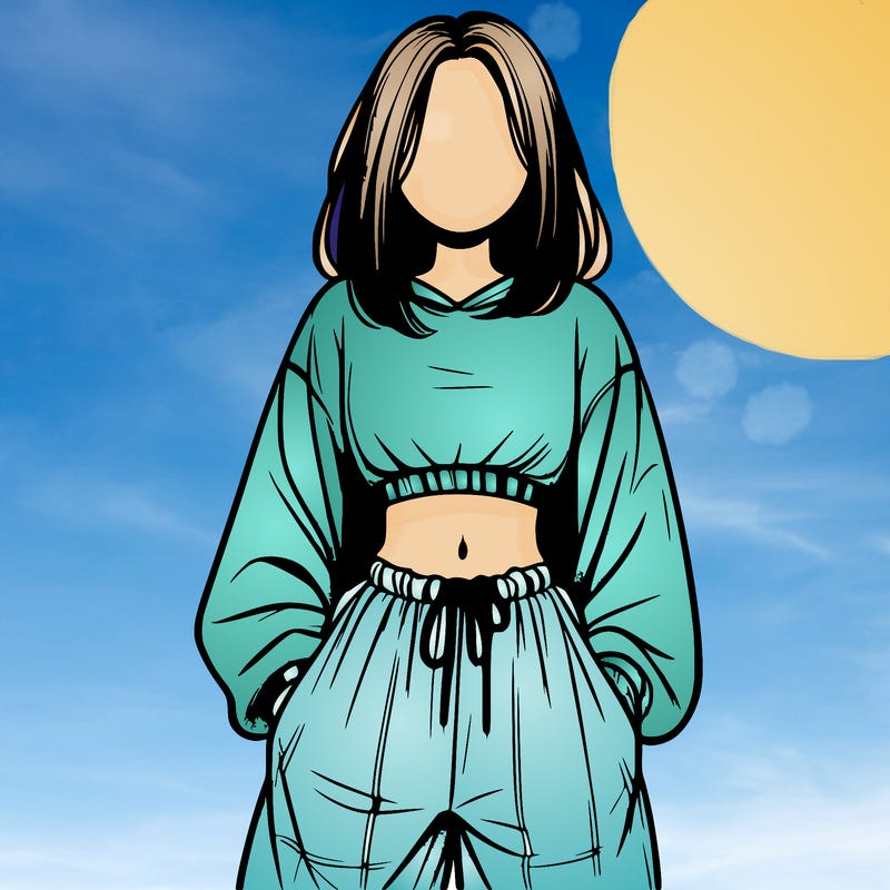 realistic girl faceless with baggy pants and a crop top