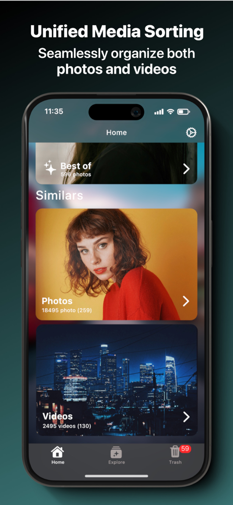 Free Up Storage: SwAipe - SwAipe app home screen displaying unified media sorting for photos and videos.