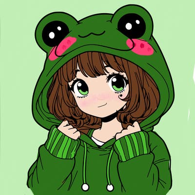 a cute teenage girl wearing a frog hoodie