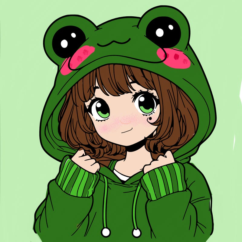 a cute teenage girl wearing a frog hoodie