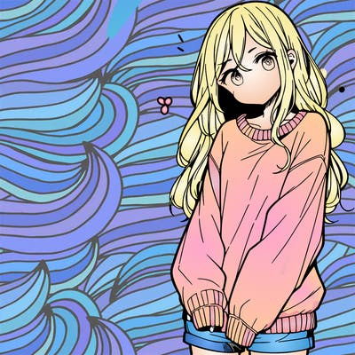manga teen girl  in a sweater and baggy pants
