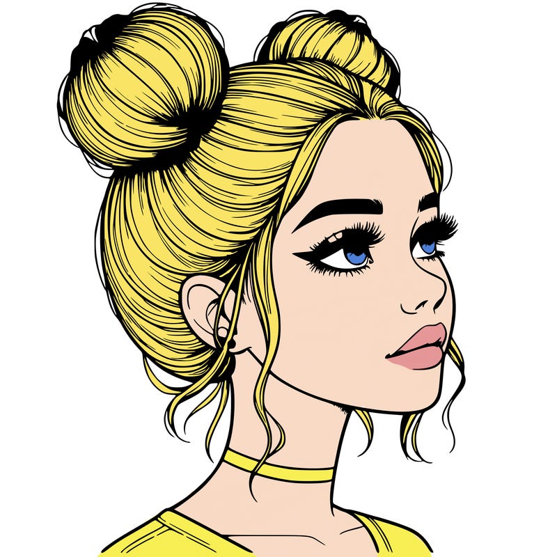 realistic girl with buns on the top of her head