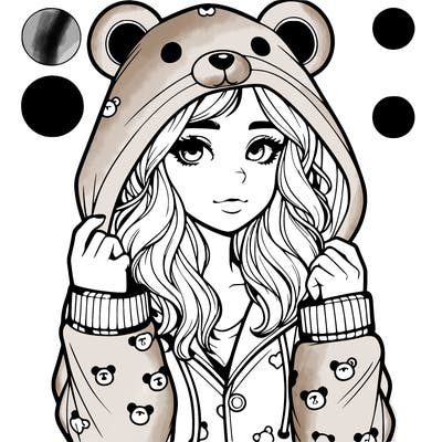 realistic girl in a animal pjs hoodie