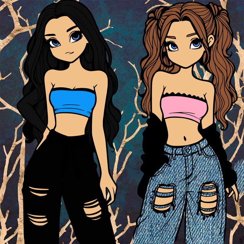 2 girls in crop tops and baggy jeans ripped