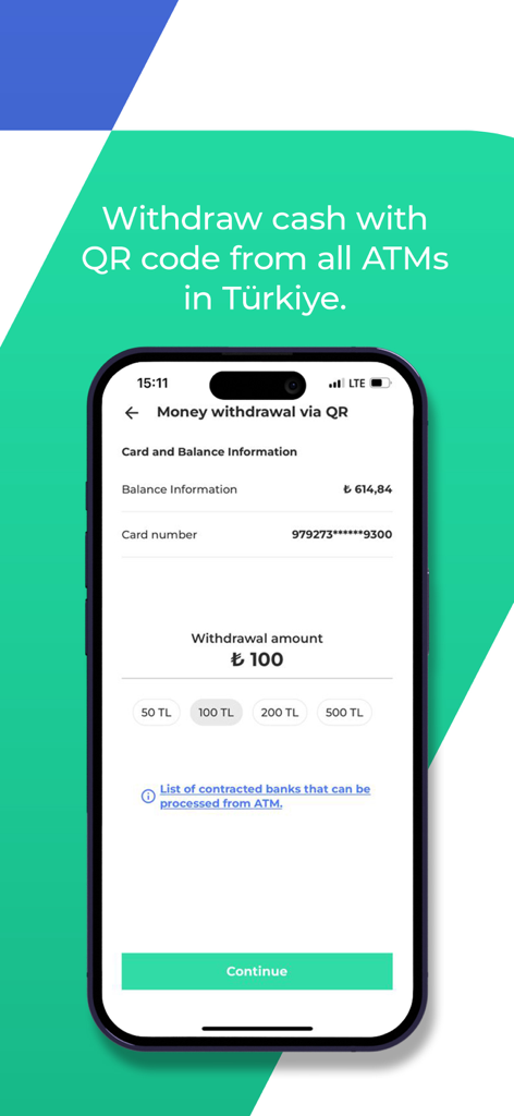 letim - トルコのATMでのQRコード現金引き出しを示すLetimアプリ画面