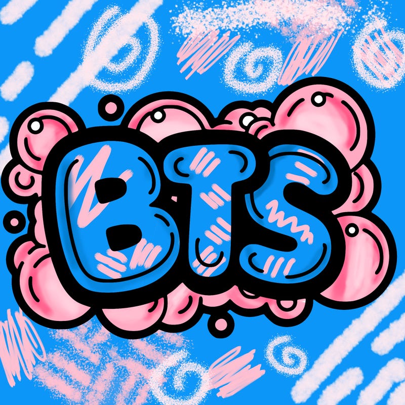 the word bts in bubble letters