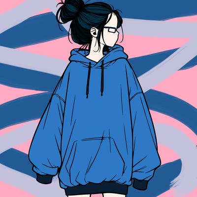 realistic girl with a oversized sweatshirt on and a bun
