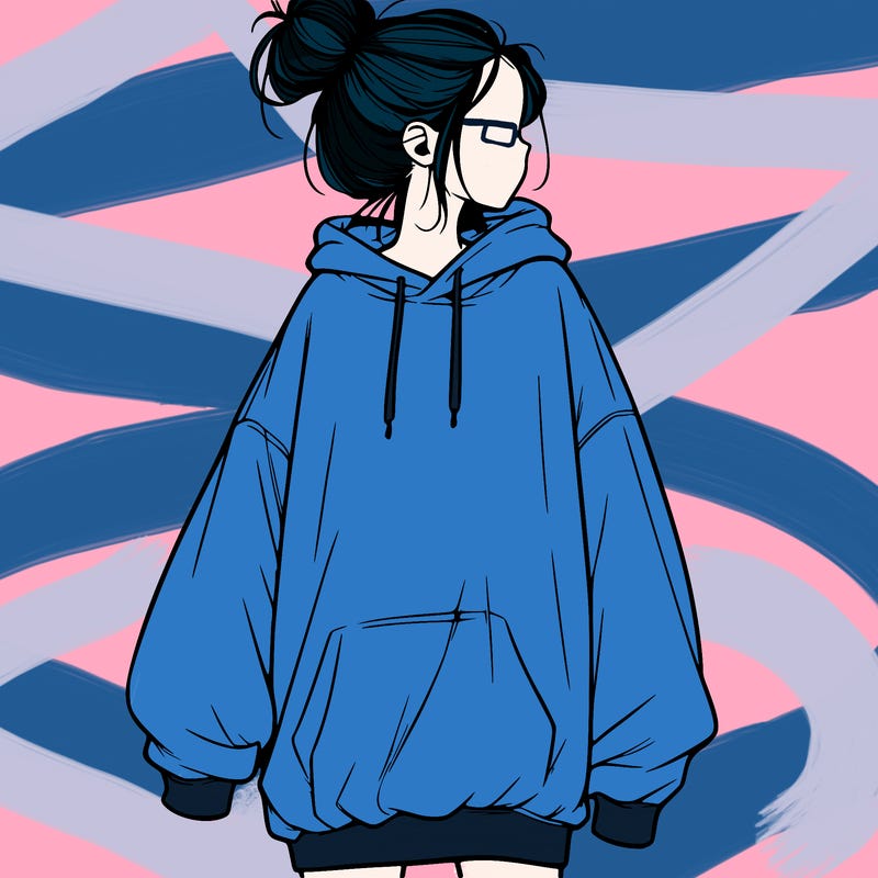 realistic girl with a oversized sweatshirt on and a bun