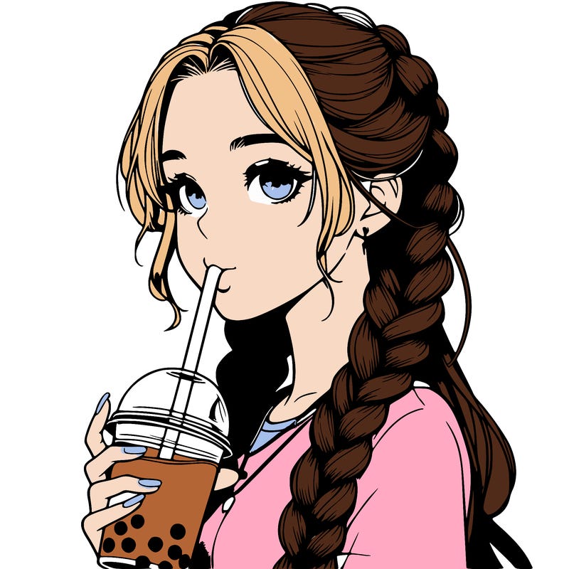 realistic girl with braided hair drinking boba