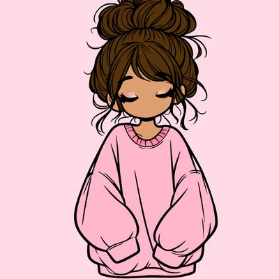 girl with baggy sweatshirt and messy bun