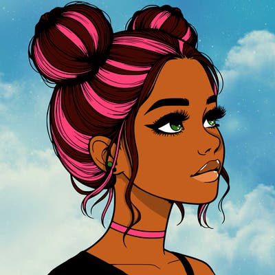 realistic girl with buns on the top of her head