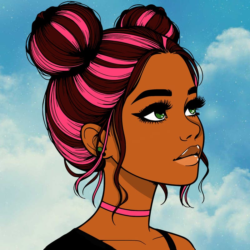 realistic girl with buns on the top of her head
