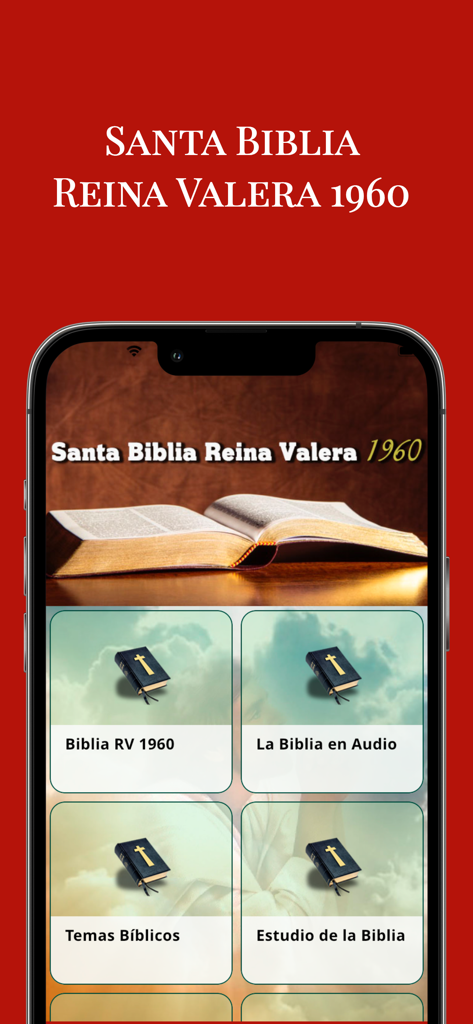 Reina Valera 1960 Santa Biblia - Menú principal de la app Reina Valera 1960 Santa Biblia mostrando opciones de estudio y audio