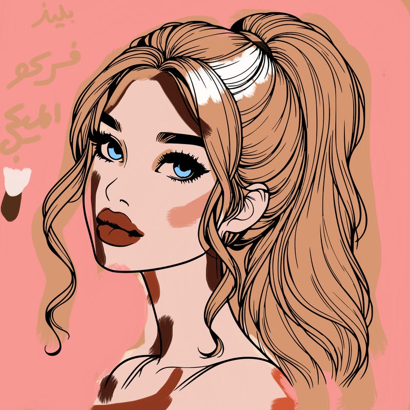 realistic girl with a ponytail on her hair and lips