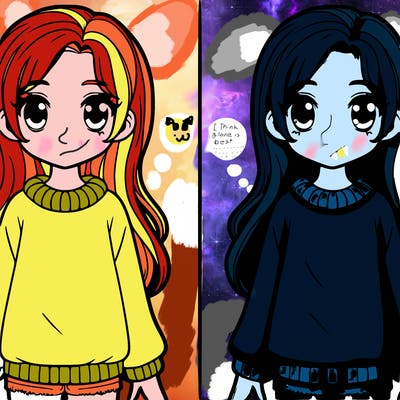 a girl and the picture is split in half and both are side by side