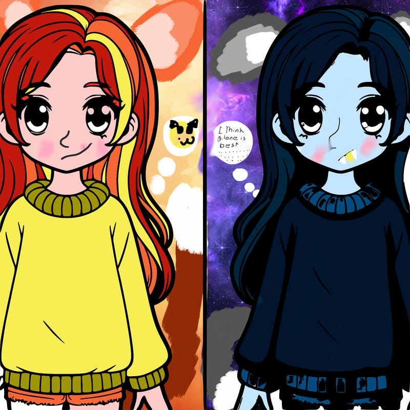 a girl and the picture is split in half and both are side by side