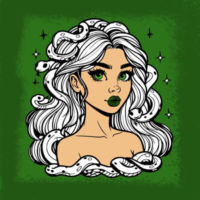 realistic girl with snakes as hair