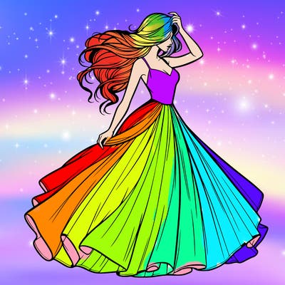 realistic woman with dress flowing in the wind